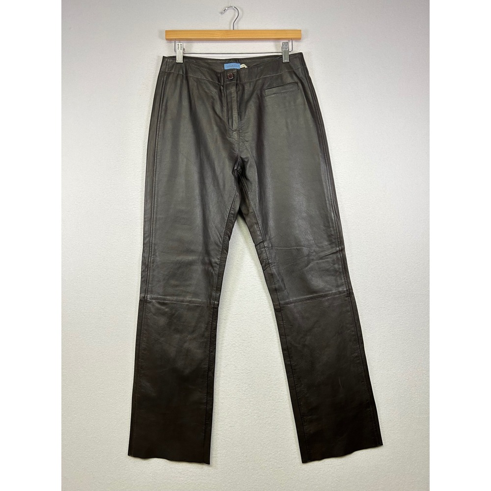 90s Minimalist Provence d'amour Women 6 Brown Straight‎ Leg Leather Pants Moto